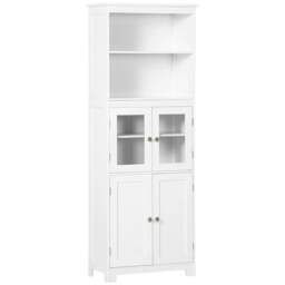 Rackhams Freestanding Kitchen Cupboard, 4-Door Storage Cabinet with Adjustable Shelf and Glass Doors for Dining Room, Living Room, White - thumbnail 1