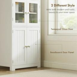 Rackhams Freestanding Kitchen Cupboard, 4-Door Storage Cabinet with Adjustable Shelf and Glass Doors for Dining Room, Living Room, White - thumbnail 5