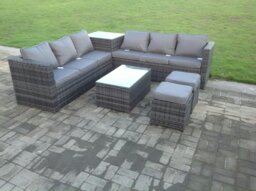 Rackhams 8 Seater Grey Rattan Sofa Set With 2 Coffee Tables Set Conservatory Outdoor Garden Furniture