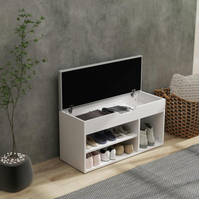 Rackhams Sit-On Shoe Storage Unit w/ Hidden Compartment Handles Grey, Oak - image 1