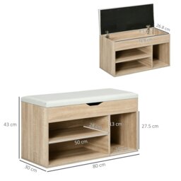 Rackhams Sit-On Shoe Storage Unit w/ Hidden Compartment Handles Grey, Oak - thumbnail 4