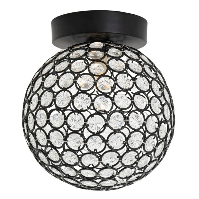 Rackhams Modern Matte Black and Clear Beaded Glass IP44 Rated Bathroom Ceiling Light - image 1