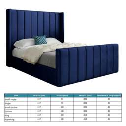 Rackhams Romano Straight Winged Upholstered Soft Velvet Bed Frame - Blue - Blue - Small single - thumbnail 4