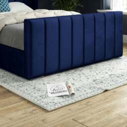Rackhams Romano Straight Winged Upholstered Soft Velvet Bed Frame - Blue - Blue - Small single - thumbnail 3