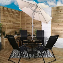 Rackhams Outdoor 4 Person Rectangular Glass Top Garden Patio Dining Table Chairs Cream Parasol and Base Set - Outdoor Furniture Sets - thumbnail 3