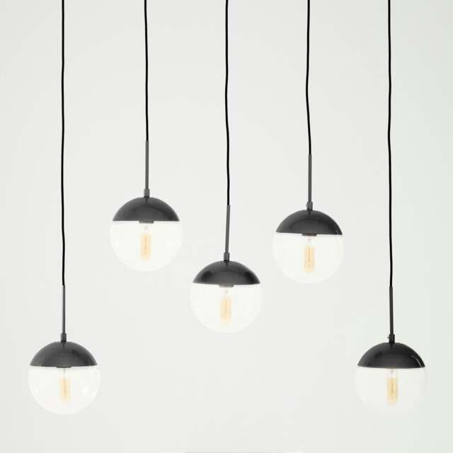 Rackhams Glass Shades Pendant Light, 5 Globe-Shaped Pendant Light in Black Finish, Horizontal Cluster Lighting - image 1