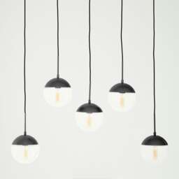 Rackhams Glass Shades Pendant Light, 5 Globe-Shaped Pendant Light in Black Finish, Horizontal Cluster Lighting