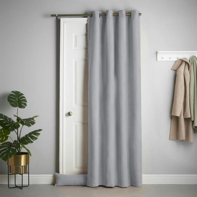 Rackhams Velvet Chenille Thermal Fleece Lined Single Eyelet Door Curtain - Silver - image 1