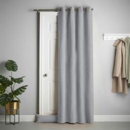 Rackhams Velvet Chenille Thermal Fleece Lined Single Eyelet Door Curtain - Silver