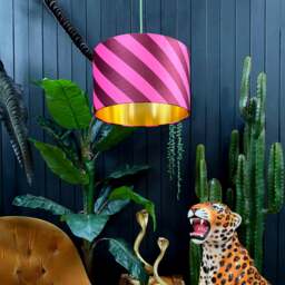 "Rackhams Raspberry Ripple Helter Skelter Velvet Lampshades With Gold Foil Lining - 30cm diameter x 20cm height / 12"" x 8""" - thumbnail 2
