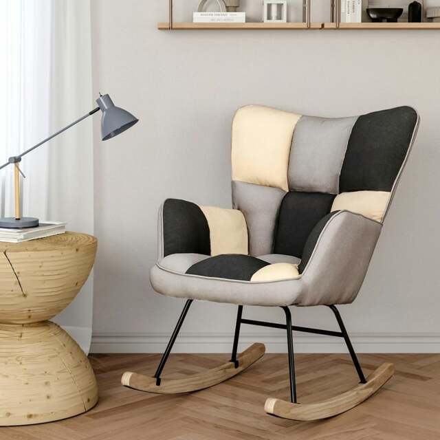 Rackhams 3ft Height Tufted Linen Upholstered Rocking Chair - Multicolor - image 1