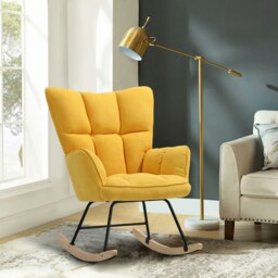 Rackhams 3ft Height Tufted Linen Upholstered Rocking Chair - Multicolor - thumbnail 3