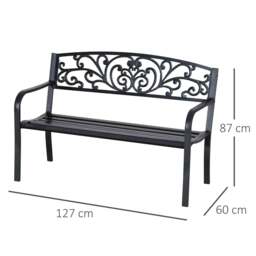 Rackhams 2-Seater Garden Bench, Steel-Black - thumbnail 3