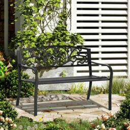 Rackhams 2-Seater Garden Bench, Steel-Black - thumbnail 2