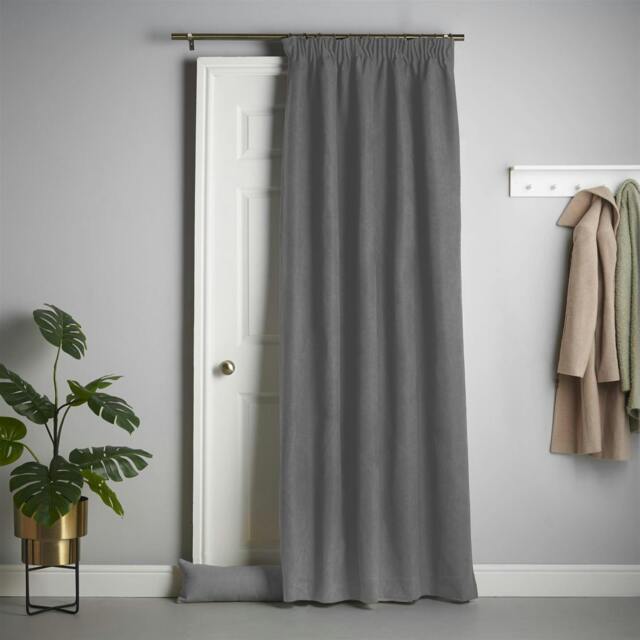Rackhams Velvet Chenille Thermal Fleece Lined Single Pencil Pleat Door Curtain - Grey - 137cm width x 213cm drop - image 1