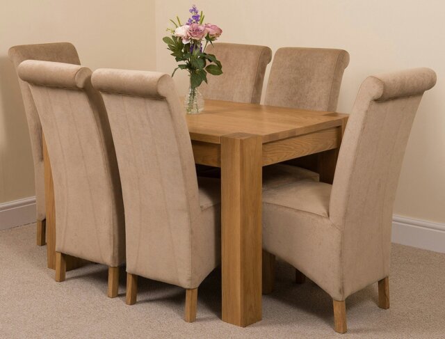 Rackhams Kuba Small Oak Dining Table with Montana Fabric Chairs - 6 chairs - Beige