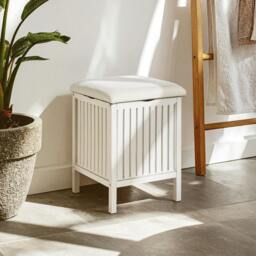 Rackhams Salon White Bathroom Storage Stool with padded seat - thumbnail 1