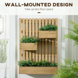 Rackhams Wall-mounted Wooden Garden Planters with Trellis, Drainage Holes and 3 Planter Boxes for Patio, Natural - thumbnail 4
