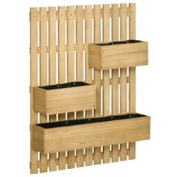 Rackhams Wall-mounted Wooden Garden Planters with Trellis, Drainage Holes and 3 Planter Boxes for Patio, Natural - thumbnail 1