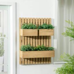 Rackhams Wall-mounted Wooden Garden Planters with Trellis, Drainage Holes and 3 Planter Boxes for Patio, Natural - thumbnail 2