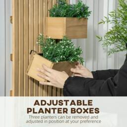 Rackhams Wall-mounted Wooden Garden Planters with Trellis, Drainage Holes and 3 Planter Boxes for Patio, Natural - thumbnail 5