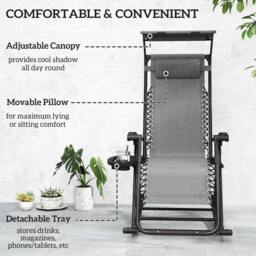 Rackhams Garden Rocking Chair Folding Recliner Outdoor Adjustable Sun Lounger Rocker Zero-Gravity Seat with Headrest Side Holder Patio Deck - Grey - thumbnail 5