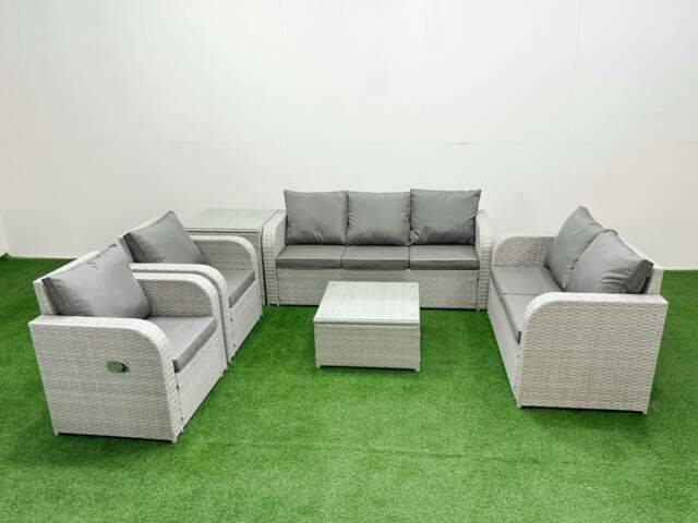 Rackhams PE Rattan Garden Furniture Set Adjustable Chair Sofa Double Love Seat 2 Seater Sofa Lounge Set Square Coffee Table Side Table Light Grey - image 1