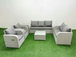 Rackhams PE Rattan Garden Furniture Set Adjustable Chair Sofa Double Love Seat 2 Seater Sofa Lounge Set Square Coffee Table Side Table Light Grey - thumbnail 1