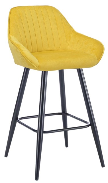 Rackhams Velluto Velvet Mustard Kitchen Bar Stool with Fixed Height - image 1