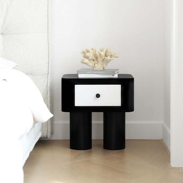 Rackhams Seymour Bedside Table, Black and White - Wood - Wood - image 1