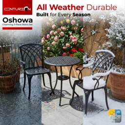 Rackhams OSHOWA Luxurious Garden and Patio Table and 2 Large Chairs with Armrests Cast Aluminium Bistro Set - Black - thumbnail 5