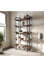 Rackhams 5 Tier Industrial Shelving Unit Bookcase - Brown - thumbnail 3