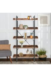 Rackhams 5 Tier Industrial Shelving Unit Bookcase - Brown - thumbnail 4
