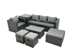 Rackhams Outdoor Coffee Table Sofa Armchair Set with Side Table Big Stool 2 Small Footstools Garden Furniture Set Dark Grey Mixed - thumbnail 2