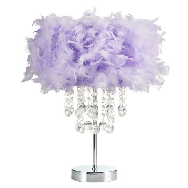 Rackhams Chandelier Style Lilac Feather Table Lamp with Waterfall Acrylic Drops - image 1
