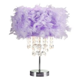 Rackhams Chandelier Style Lilac Feather Table Lamp with Waterfall Acrylic Drops - thumbnail 2