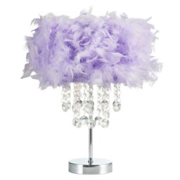 Rackhams Chandelier Style Lilac Feather Table Lamp with Waterfall Acrylic Drops - thumbnail 1