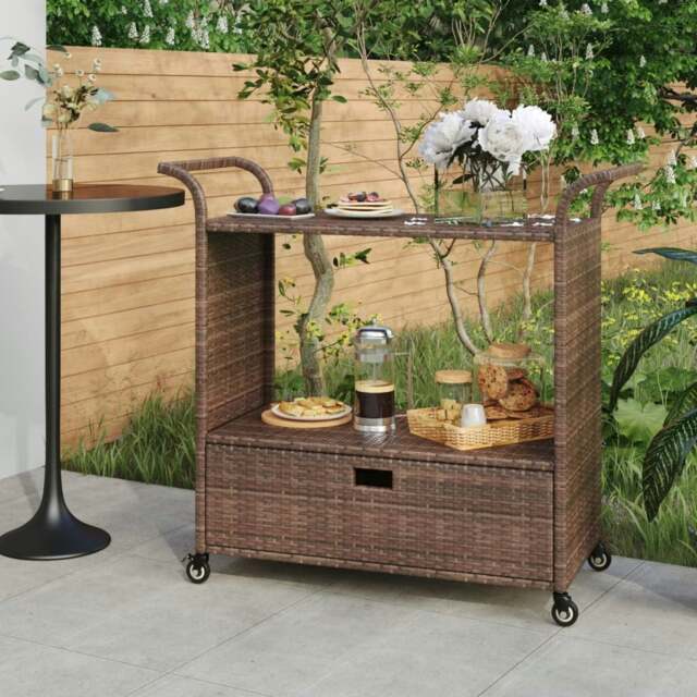 Rackhams Bar Cart with Drawer Brown 100x45x97 cm Poly Rattan