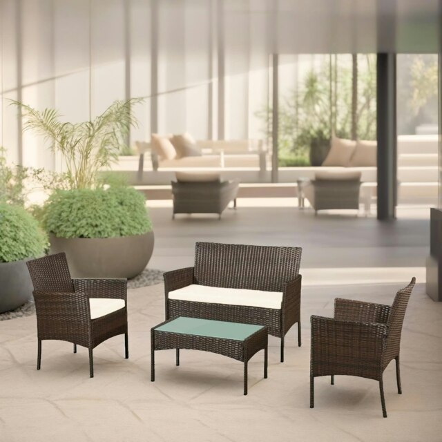 Rackhams Set of 4 Wicker Garden Bistro Furniture Set Brown - image 1