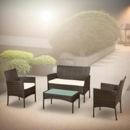 Rackhams Set of 4 Wicker Garden Bistro Furniture Set Brown - thumbnail 2
