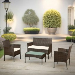 Rackhams Set of 4 Wicker Garden Bistro Furniture Set Brown - thumbnail 4
