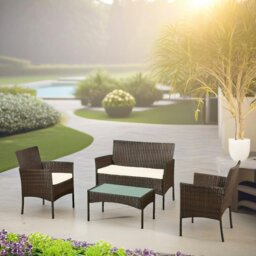 Rackhams Set of 4 Wicker Garden Bistro Furniture Set Brown - thumbnail 3