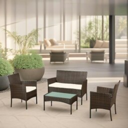 Rackhams Set of 4 Wicker Garden Bistro Furniture Set Brown - thumbnail 1