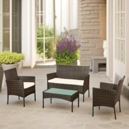 Rackhams Set of 4 Wicker Garden Bistro Furniture Set Brown - thumbnail 5