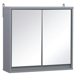 Rackhams Wall Mounted Mirror Cabinet with Storage Shelf Bathroom Cupboard Grey - thumbnail 2