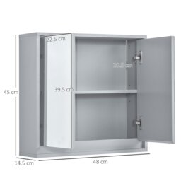 Rackhams Wall Mounted Mirror Cabinet with Storage Shelf Bathroom Cupboard Grey - thumbnail 6