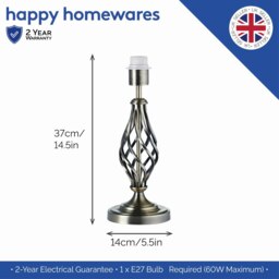 Rackhams Traditional Brushed Antique Brass Table Lamp Base with Twist Metal Stem Design - thumbnail 4