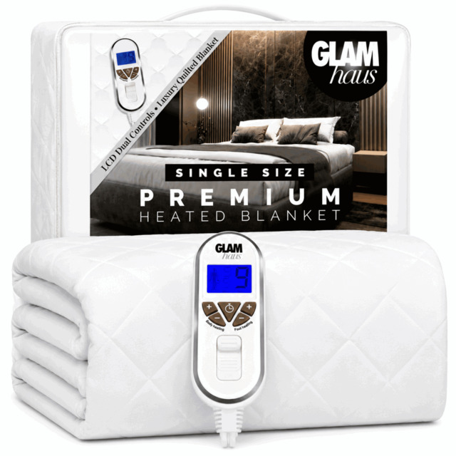 Rackhams Single Size Electric Blanket - Fitted Mattress Bed Cover - White Diamond Quilted - Settings for Feet and Body, Timer - image 1