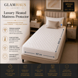 Rackhams Single Size Electric Blanket - Fitted Mattress Bed Cover - White Diamond Quilted - Settings for Feet and Body, Timer - thumbnail 2