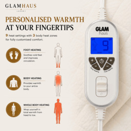 Rackhams Single Size Electric Blanket - Fitted Mattress Bed Cover - White Diamond Quilted - Settings for Feet and Body, Timer - thumbnail 6
